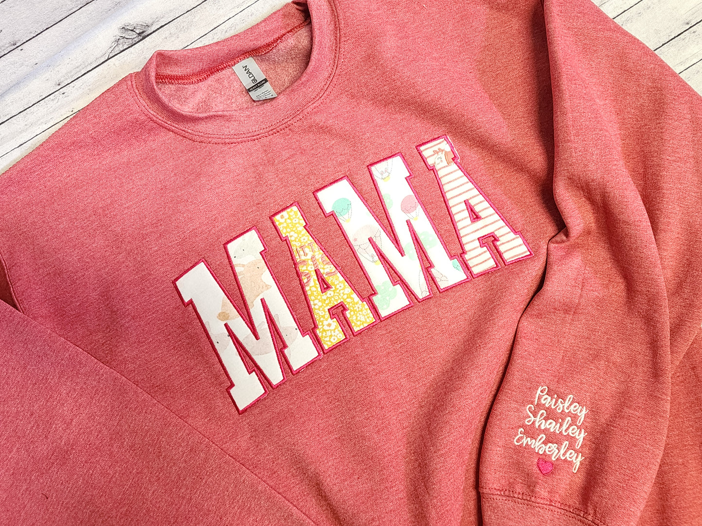 Custom Baby Clothes Appliqué MAMA Crewneck Sweatshirt