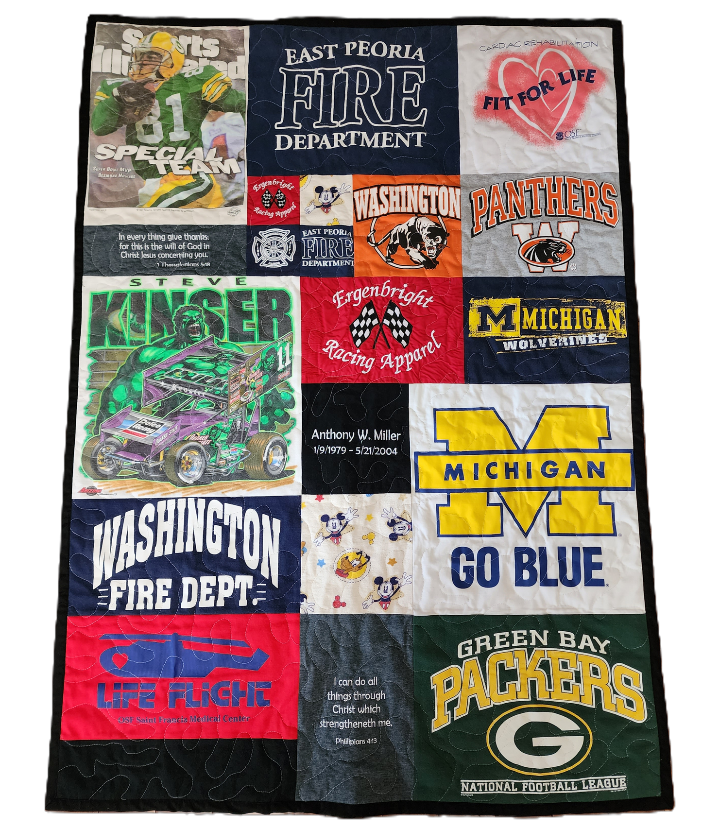 Crazy Quilt T-Shirt Quilt — Custom Graphic-Focused Keepsake Quilt