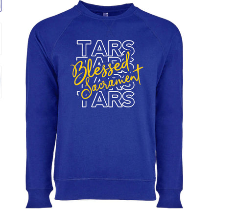 Blessed Sacrament TARS Stacked Blue Terry Raglan Crew- InStore