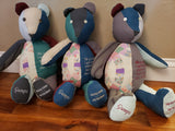 Memory bear keepsakes made from loved one's clothing and shirts