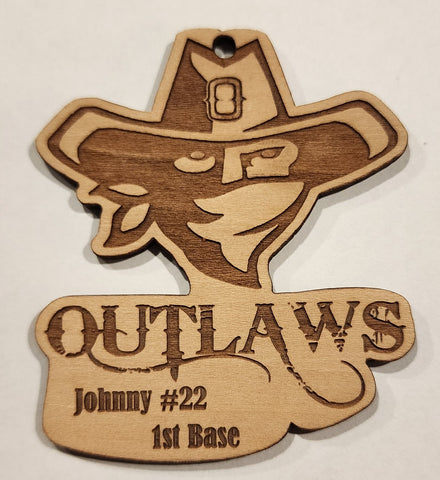Outlaws Baseball Logo Wooden Ornament