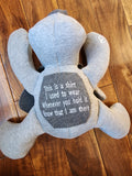 Memory Puppy Keepsake made from loved one's sweatshirt with memory poem on tummy