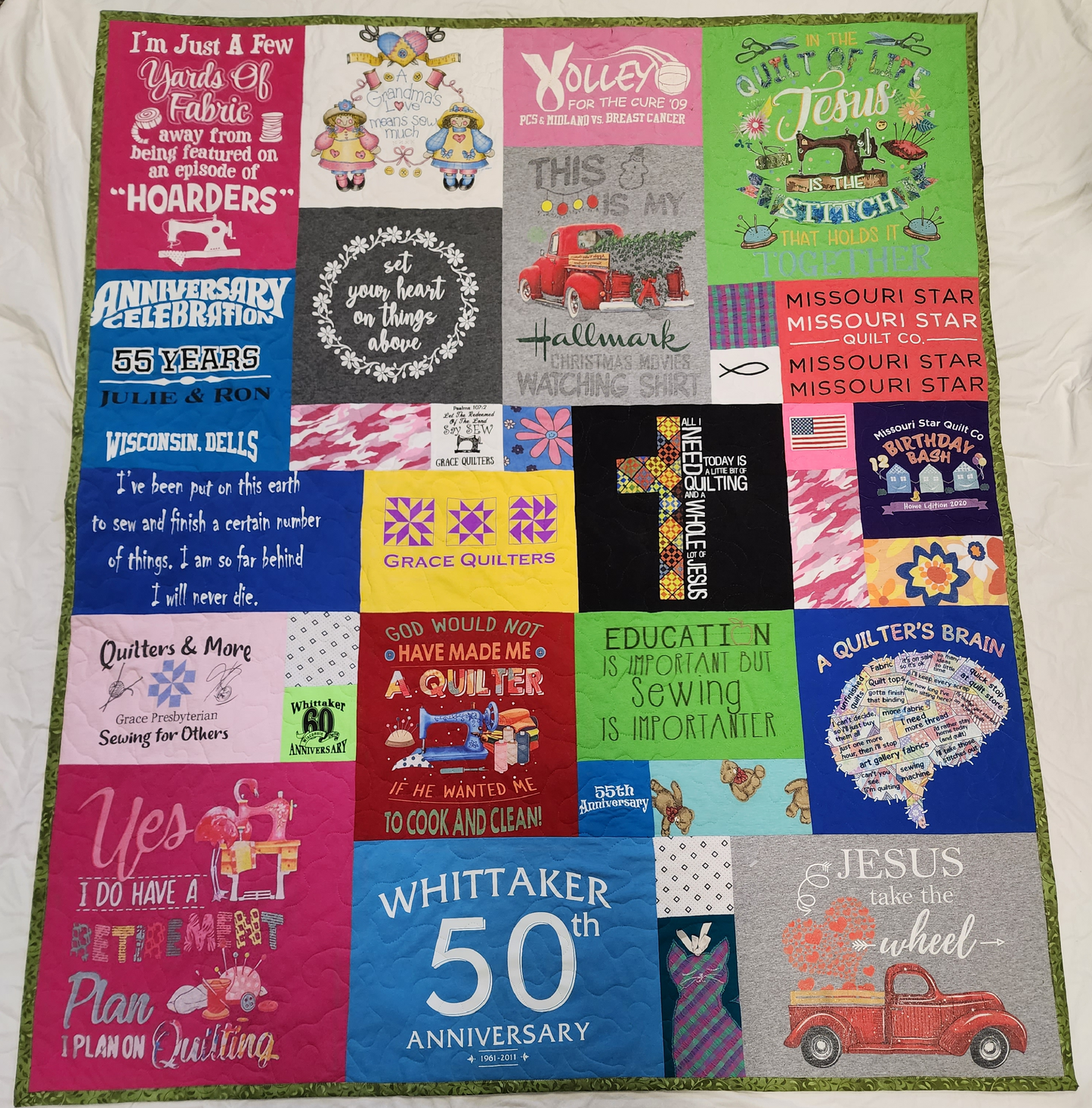 Crazy Quilt T-Shirt Quilt — Custom Graphic-Focused Keepsake Quilt
