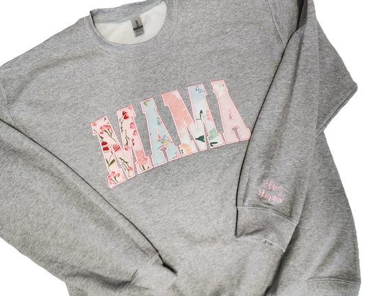 Custom Baby Clothes Appliqué MAMA Crewneck Sweatshirt