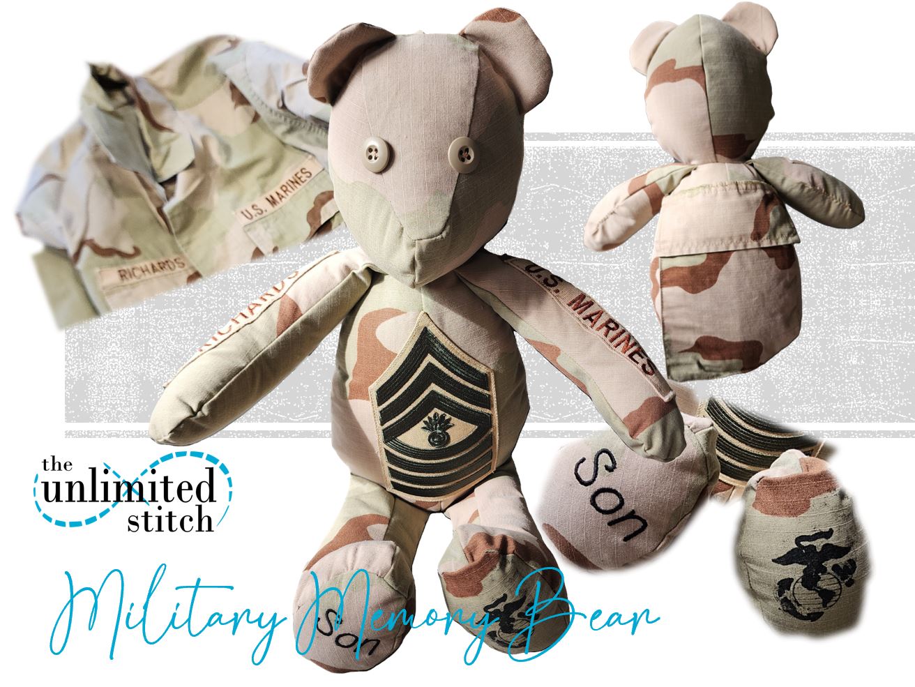 Military Memory Bear from Uniforms | 18" Service Keepsake Bear