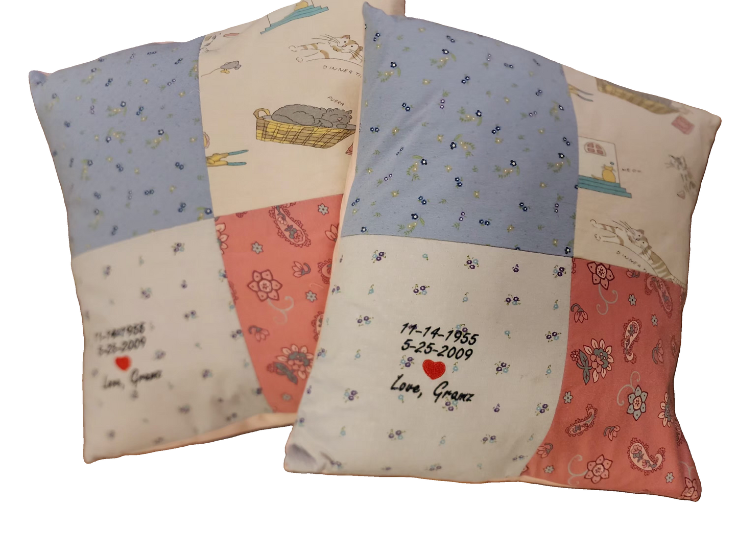 Patchwork Keepsake Memory Pillow Made from Loved Ones Clothing or Shirts