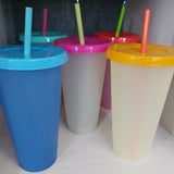 24 oz. Re-Useable Color Change Cup with Lid and Straw
