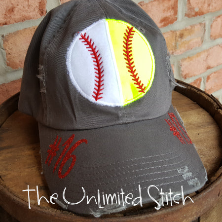 Big Baseball/Softball Ball Distressed Hat
