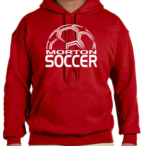Morton Soccer with Ball Red 50/50 Blend Hoodie Sweatshirt